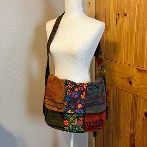 Burlap Messenger crossbody bag BOHO